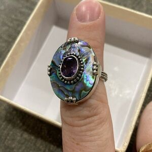 Amethyst and Abalone Shell Ring in 925 Silver